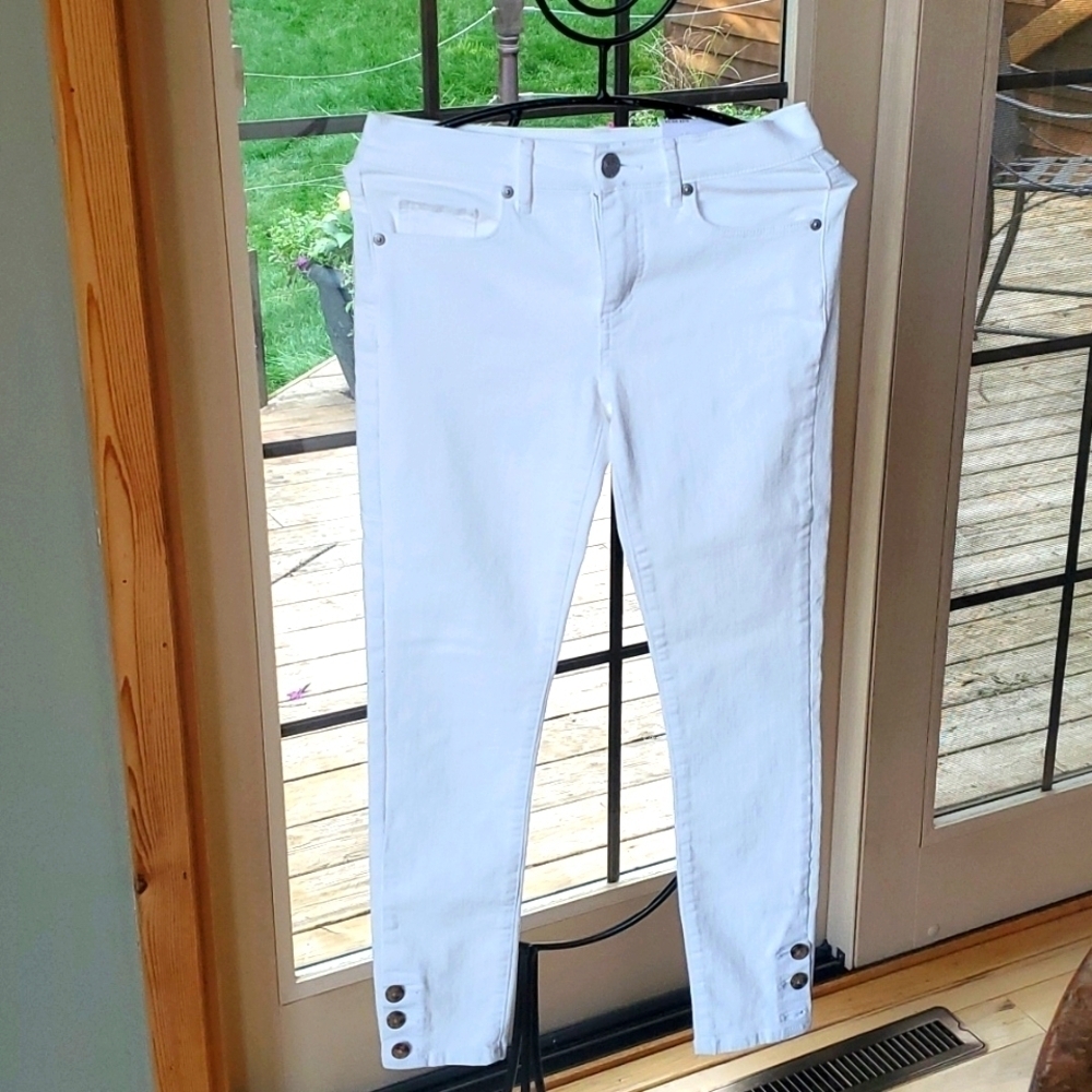 Loft Made and Loved Slim Pockets Skinny Button Seams White‎ Sz. 24/00